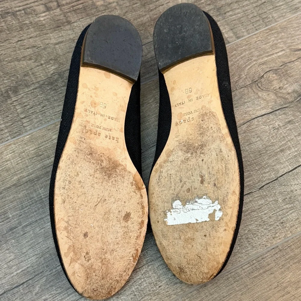Kate Spade Black Ballet Flats Bow Women's‎ 6B Feminine Career Wood Heel Girlhood